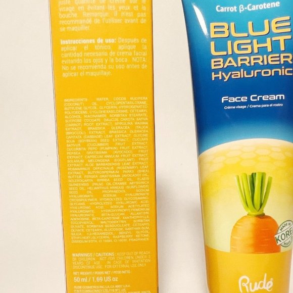 RUDE Blue Light Barrier Hyaluronic Face Cream Lotion B Carotene 1.69 oz 50mL - Picture 2 of 3